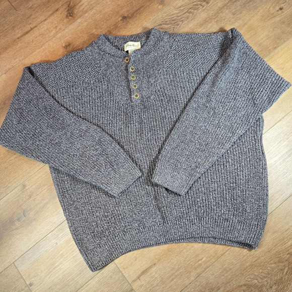 Eddie Bauer Other - 1990s Eddie Bauer Sweater Mens XL Charcoal Henley Pullover Vintage Made in USA